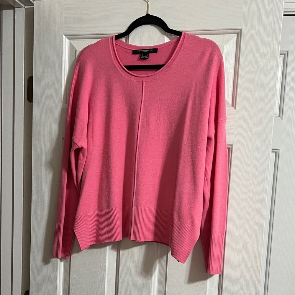 French Connection Pink Long Sleeve Side Slit Pullover Sweater Size Large